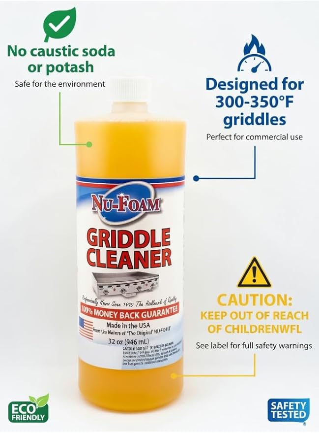 Nu-Foam Griddle Cleaner, Professional Flat Top Cleaning Liquid, 32 oz, for Commercial Griddles