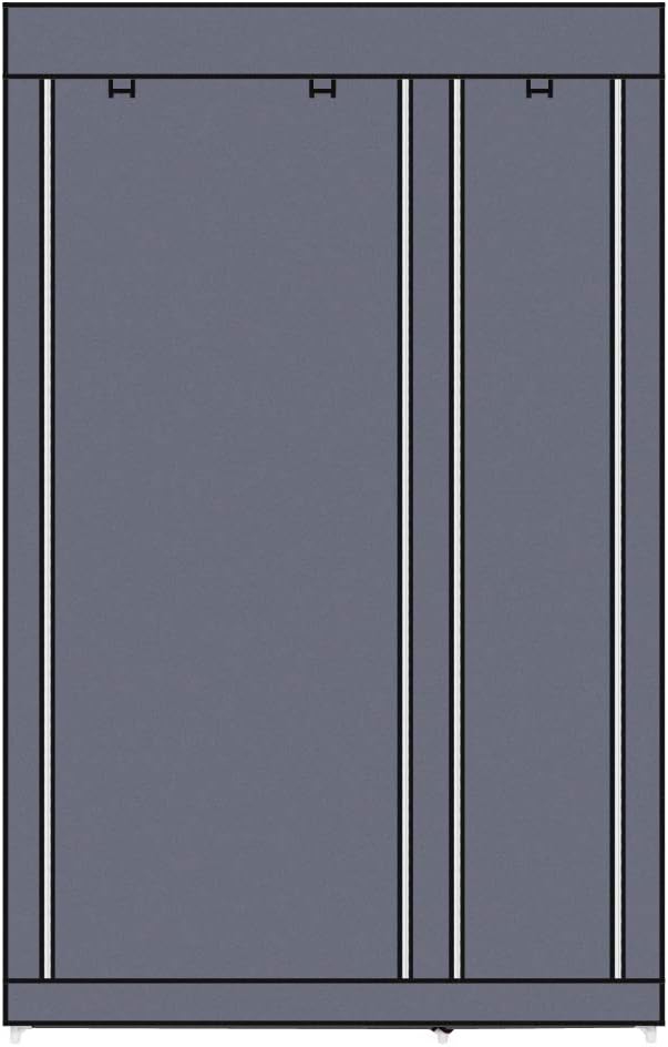 Portable Closet Wardrobe,67'' Closet Storage Organizer Rack with Shelves and Cover for Hanging Clothes, Non-Woven Fabric, Quick and Easy to Assembly (Gray)