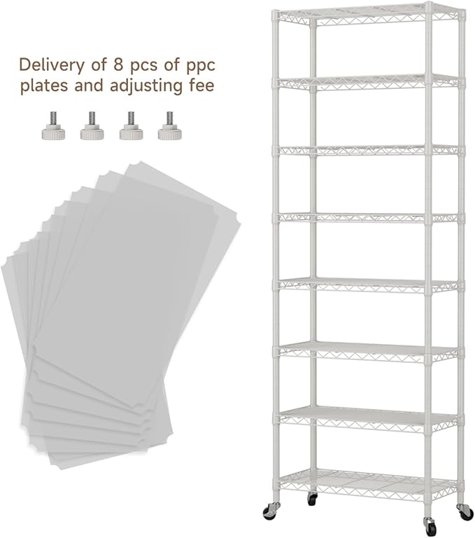 Golpart 8 Tier Shelves Storage Shelf Wire Closet Bathroom Organizers Metal Pantry Kitchen Garage Shelving Unit Laundry Room Organization Home Rack Net Basket Black with Wheels 12”D X 22”W X 74.2”H