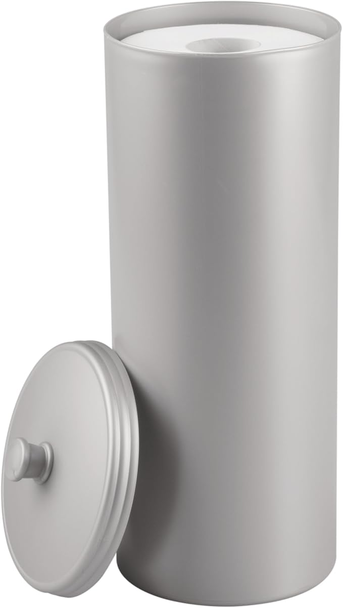 iDesign Freestanding Bathroom Toilet Paper Storage Holder with Lid for 3 Extra Rolls, Silver (Pack of 4)