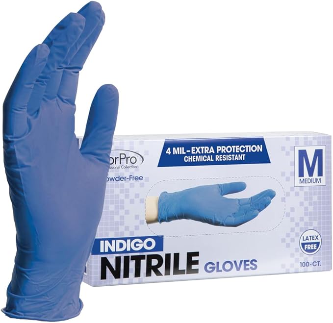 ForPro Disposable Nitrile Gloves, Chemical Resistant, Powder-Free, Latex-Free, Non-Sterile, Food Safe, 4 Mil