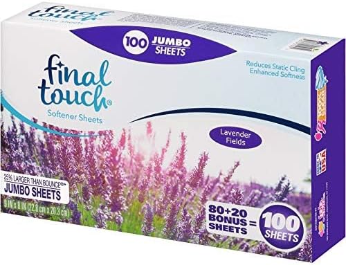 Lavender Fields Scented Fabric Softener Dryer Sheets by Final Touch | Softens & Freshens Laundry | Controls Wrinkles & Static Cling | Repels Lint & Hair | Long-Lasting Fresh Scent | 100 Count