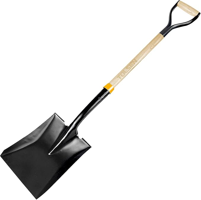 Garden Shovels for Digging, Spade Shovel, Garden Shovel for Planting, D Grip Steel Shovel, Flat Shovel Wooden Handle, Carbon Steel, Square Shovel, Head is 9.25″ Wide x 11.5 deep, Overall Length 42''