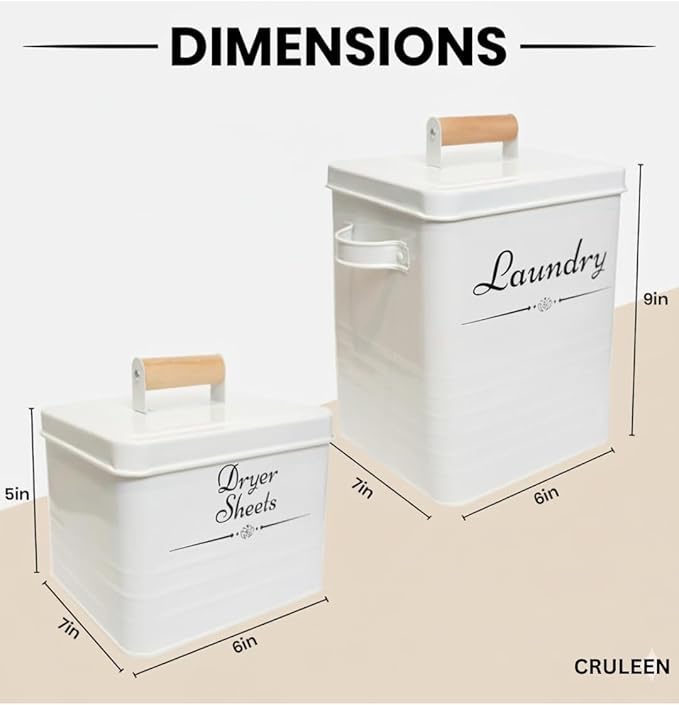 Farmhouse Metal Laundry Pods Container with Dryer Sheet Holder for Organization and Storage, Laundry Room Decor - Holds 156 Pods and 300 Sheets (White)