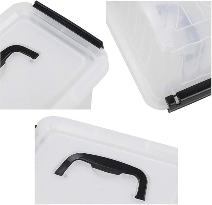 Asking Plastic Latching Box with Black Handle, Lidded Storage Bins, 6 Packs, 3 Quart