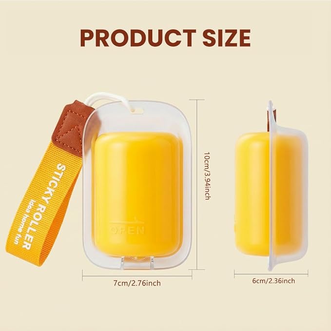 Travel Portable Lint Roller with Hand Strap, Reusable Mini Extra Sticky Pet Hair Remover for Dog Cat Fur, for Clothes Bag Dust Fuzz (Yellow)