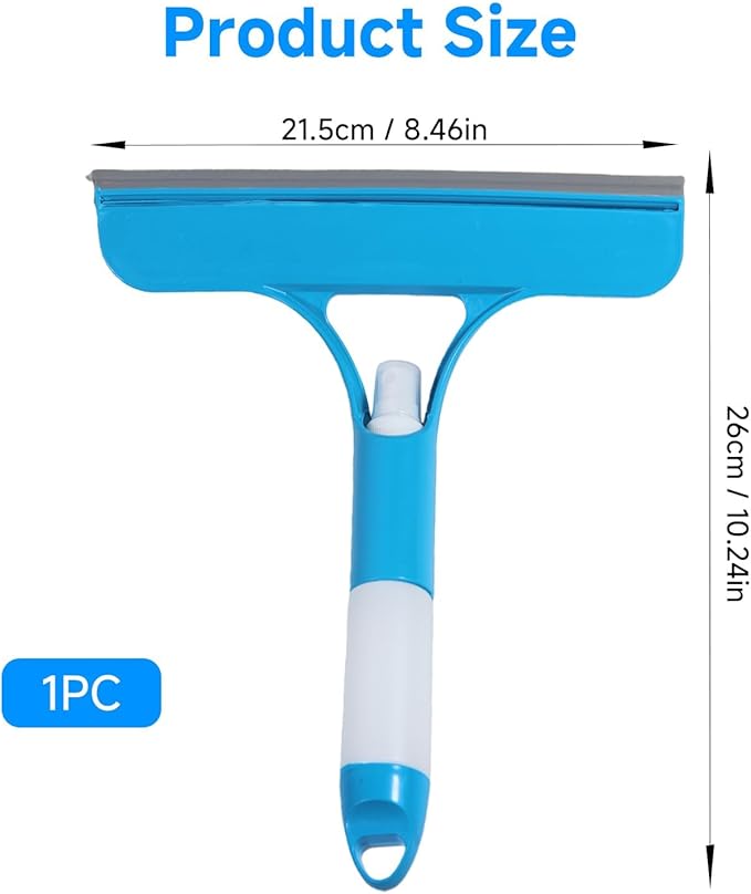 3 in 1 Window Cleaning Scraper with Sprayer, All-Purpose Squeegee for Shower Glass, Car Windows, Mirrors & Home, Window Cleaner Tool with Built-in Spray Bottle (Blue)
