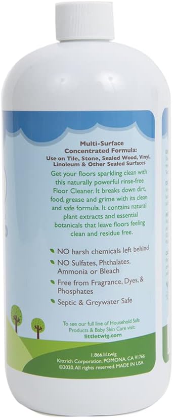 Little Twig Plant Based Concentrated Multi-Surface and Floor Cleaner with Eco-Friendly Ingredients & No Toxic Residue, Child & Pet Safe, Unscented, 32 Fluid Oz (LTWG-FCFF32-06) (Pack of 2)