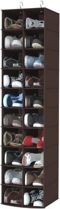 Libeder Hanging Shoe Organizer for Closet, Hanging Closet Organizers 20 Section Shoe Shelves, Space Saving Shoe Holder & Storage, Coffee, 12''W×12''Dx 50''H