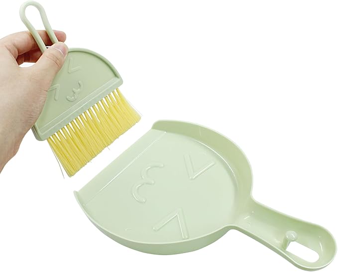 Hitefu Small Broom and Dustpan Set, Mini Dust Pans and Brush Set, Broom with Dustpan Combo Set for Home Cleaning, Sofa, Kitchen, Table, Countertops, Storage Shelves & Pets Area(Green)
