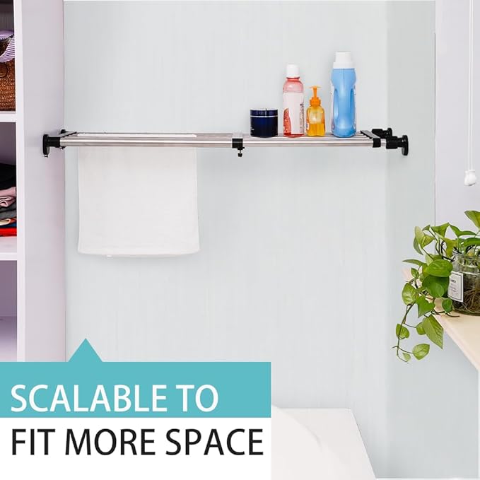 Hershii Expandable Closet Tension Shelf Rod Adjustable Metal Storage Rack Cabinet Organizer DIY Divider Separator Shelves for Wardrobe Cupboard Kitchen Bathroom, Black, 23.62-39.37inches