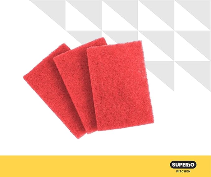 Scouring Pad Non-Scratching Scrubber Non-Scratch Cleaning Scrub Pads Heavy Duty Scouring Pad Reusable Kitchen Scrubbing Pad Pack of 12 Red, by Superio