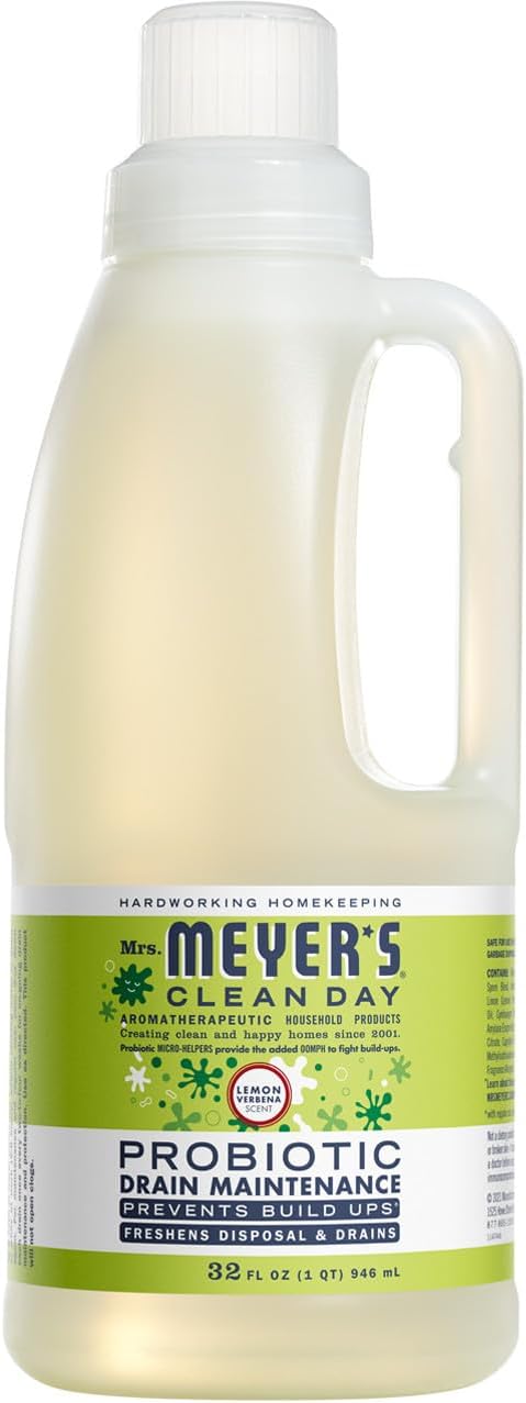 MRS. MEYER'S CLEAN DAY Probiotic Drain Maintenance Liquid, Lemon Verbena, Freshens Disposals and Drains, 32 Fl Oz