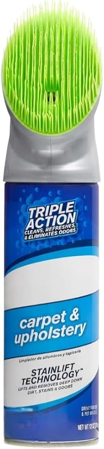 Carpet and Upholstery Foam Cleaner – Triple Action Stainlift Technology with Built-in Scrub Brush – Heavy Duty Pet Odor & Stain Remover for Stairs, Rugs, and Fabric Furniture 12 oz