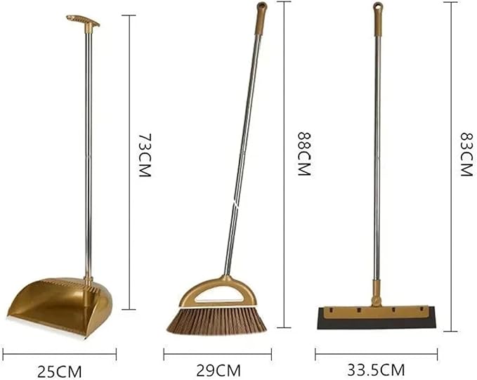 Gold Broom Dustpan Set Folding Dustpan Long Handle Rubber Wiper Space-Saving Floor Cleaner Kit Household Cleaning Accessory for Cleaning(Gold-2pcs)
