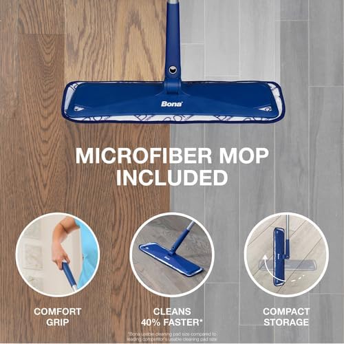 Bona Multi-Surface Floor Care Kit - Includes Microfiber Mop, Microfiber Cleaning Pad, Hardwood Floor Cleaning Solution, and Multi-Surface Floor Cleaning Solution - Kit for Hard Floors