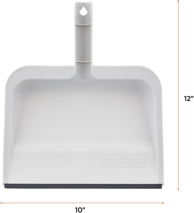 Superio Clip-On Dustpan with Rubber Lip - 10-inch Wide Durable Plastic Dust Pan with Comfort Grip Handle, White, 3-Pack