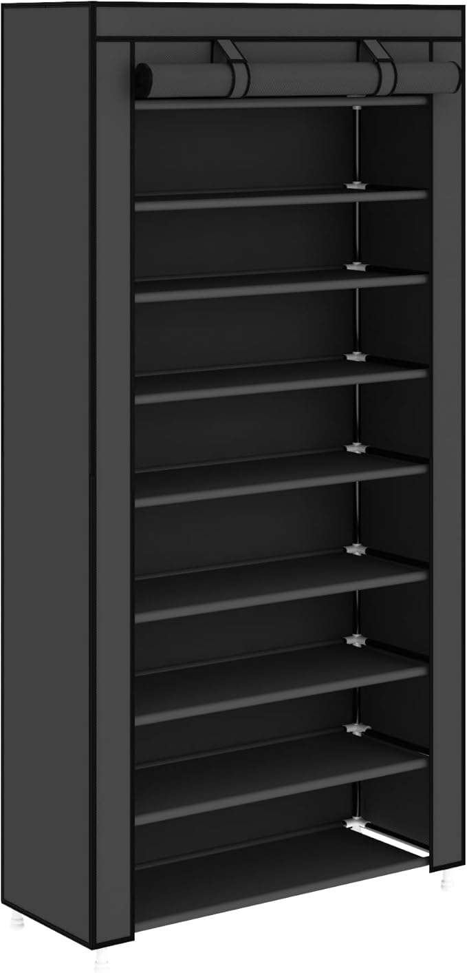 Calmootey 9 Tier Shoe Rack Organizer,Portable Shoe Shelf with Nonwoven Fabric Cover for Closet Hallway,Bedroom,Entryway,31.50x11.81x62.99inches,Grey