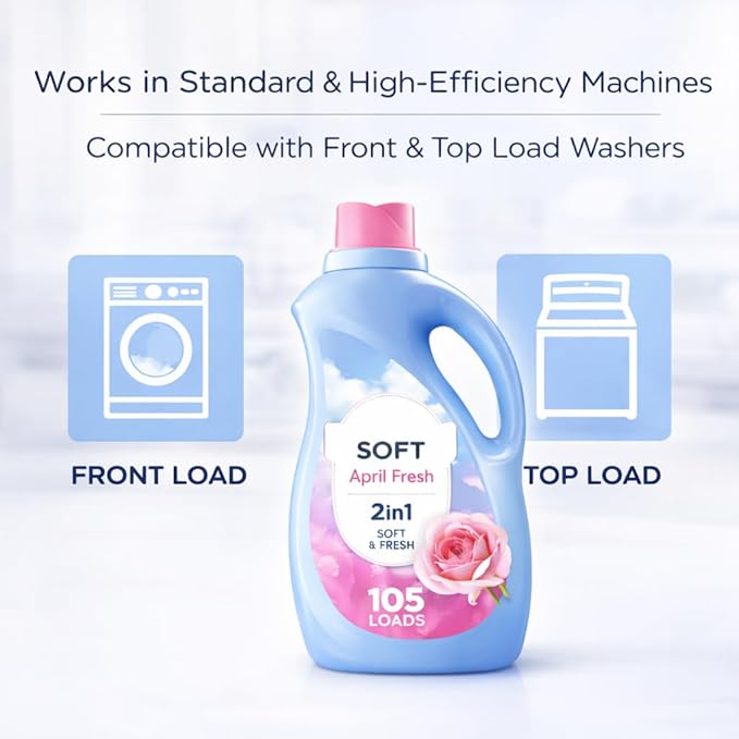 Liquid Fabric Softener and Conditioner, April Fresh Scent, 77 fl oz, 105 Loads – Laundry Softening Liquid for Fresh Scented Clothes and Reduced Static