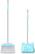 Mini Broom with Dustpan for Kids, 28-in Handle Kids Broom and Dustpan Set for Toddlers Cat-Shaped Children Broom and Cleaning Set Boys Girls Small Housekeeping Helper Set, Blue