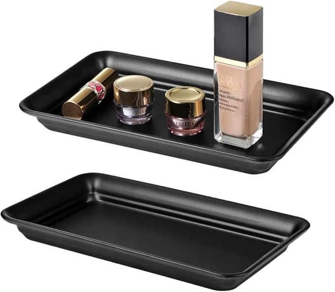 Vintage Farmhouse Decor Metal Vanity Tray, Countertop Guest Hand Towel Storage Organizer Tray Dispenser, Sturdy Holder for Perfume, Cosmetics, Jewelry, Makeup Bathroom Organizer (1 Pack, Black)