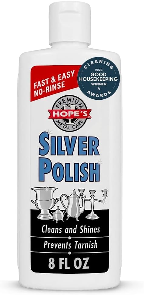 HOPE'S Silver Polish & Cleaner – Protective Tarnish Remover – Odorless – Safe & Gentle – No-Rinse Formula – Fast & Easy – Free of Harsh Chemicals – Will not Scratch – 8 Fl Oz