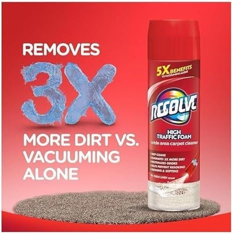 High Traffic Carpet Cleaner Foam, Unscented, 3X Dirt Removal, Stain-Resistant Carpet Solution and Odor Remover, 22 oz, 1 pack