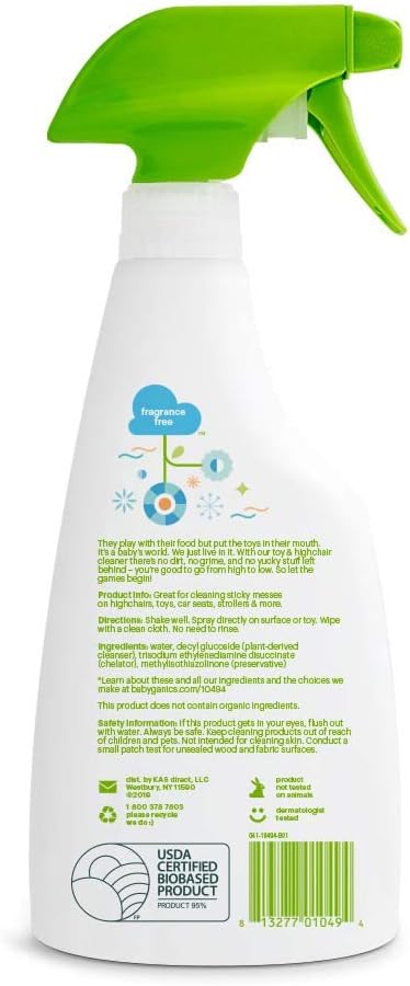 Babyganics Toy & Highchair Cleaner Spray, Fragrance Free, 17oz Spray Bottle