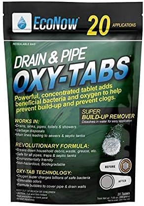 EcoNow Drain & Pipe Oxy-Tabs for Main Sewer and Septic Lines. Build-Up Remover. Oxygenated to Help Prevent Clogs & Eliminate Odors. (20)(20)