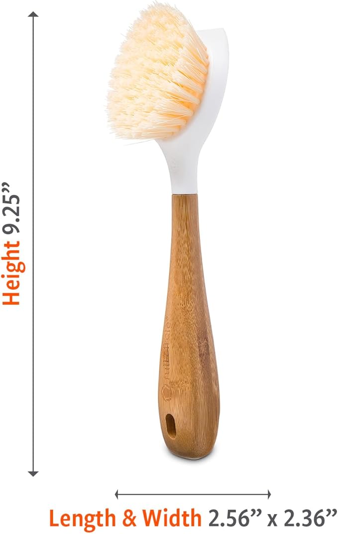 Full Circle Be Good-Bamboo Handle Dish Brush–Sustainable Kitchen Cleaning with Tough Bristles-Natural Dish Scrubber,Nonstick & Cast Iron Cleaner-Long Handle Brush for Dishes,Pots, & Pans,White-24 Pack
