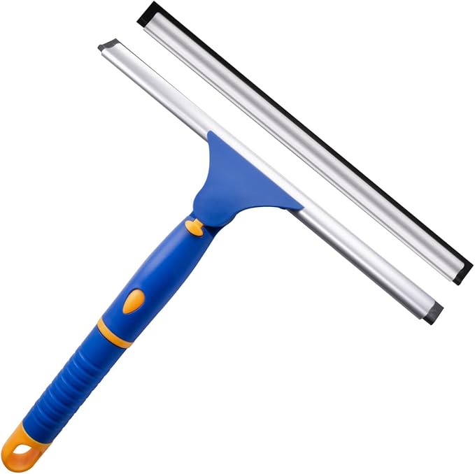 ITTAHO 10" Swivel Window Cleaning Squeegee, All-Purpose Anti-Slip Window Squeegee with 2 Blades, Window Cleaner Tool Bathroom Squeegee for Shower Doors, Tile Shower Walls，Mirrors,Car Windshields