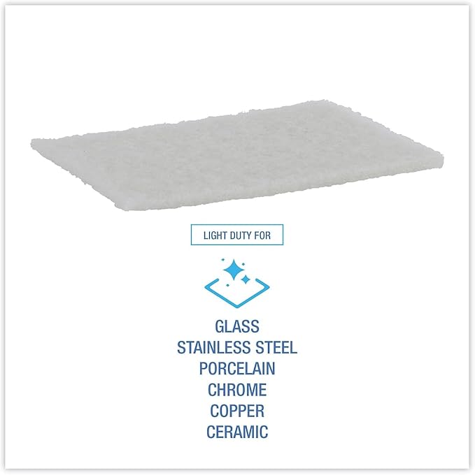 Boardwalk 198 Light Duty Scour Pad, White, 6 X 9, 20/carton