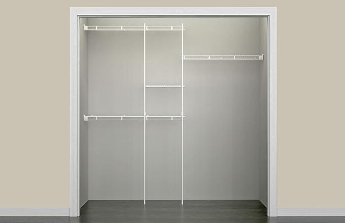 ClosetMaid Wire Closet Organizer System, Adjustable from 5 to 8 Ft., with Shelves, Hardware, Durable Steel, Fixed Mount Installation, White