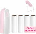 Mini Travel Lint Roller with 150 Sticky Sheets, Compact Portable Pet Hair Remover with Cover for Clothes, Travel, Small Foldable Lint Roller for Purse Car Bag Essentials (Pink)