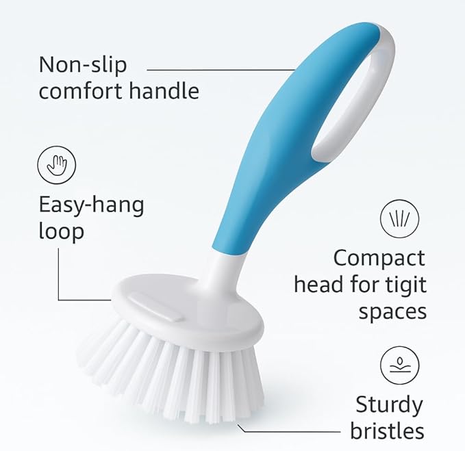 Non-Slip Grip Small Handy Scrubber, Blue – Compact Handheld Cleaning Brush for Sink, Counter, Tile and Tub, Durable Bristles for Everyday Household Scrubbing