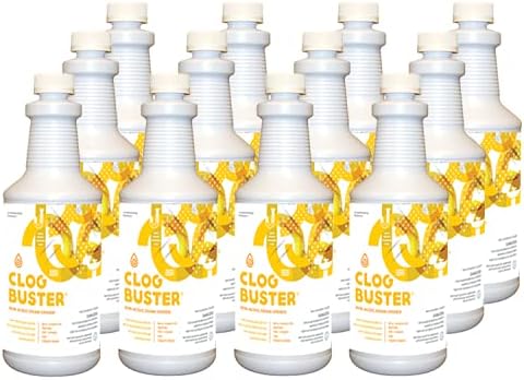 ClogBuster Non-Acidic Liquid Drain Opener and Clog Remover, Commercial Grade, Case of 12 Quarts…