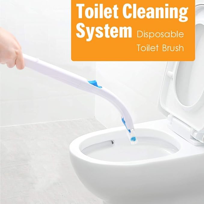 Disposable Toilet Bowl Brush Holder System, Fresh Refills for Bathroom Scrubber, 1 Toilet Brush+1 Holder+1 Cleaning Glove+12 Refills