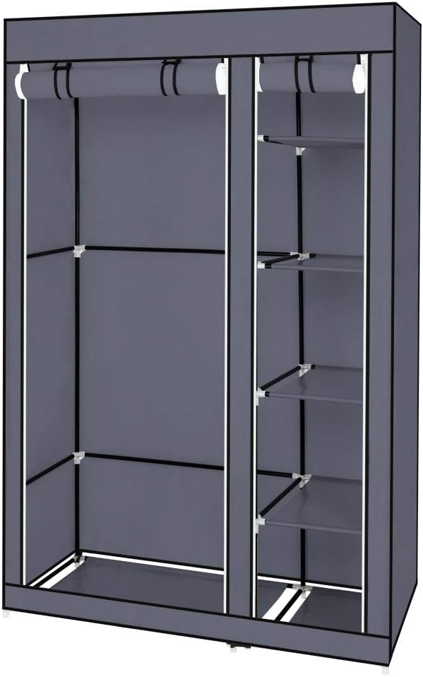 Portable Closet Wardrobe,67'' Closet Storage Organizer Rack with Shelves and Cover for Hanging Clothes, Non-Woven Fabric, Quick and Easy to Assembly (Gray)