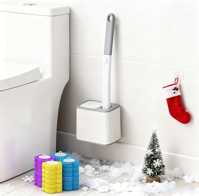 Disposable Toilet Brush Cleaning System with 24pcs Refill Pad Replacement Heads, Toilet Cleaning Stick, Wall-Mounted Toilet Wand Kit for Bathroom Maintenance, Toilet Brush with Holder