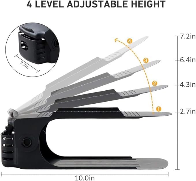 NVGSN Shoe Slots Organizer 20 Pack - Shoe Stackers for a Pair of Shoes, Shoe Storage Shoe Space Savers 50%, 4 Levels Adjustable Thickening Double Layer Shoe Holders Shoe Organizer for Closet, Black
