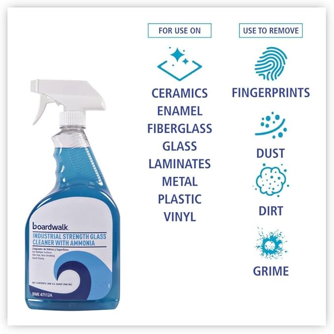 Boardwalk BWK47112AEA 32 oz. Spray Bottle Industrial Strength Trigger Glass Cleaner with Ammonia