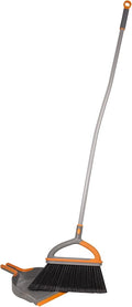 Casabella Ergo Broom & Dustpan Set Angled Broom with Replaceable Bristle Head & Hang Loop, 54-Inch, Gray