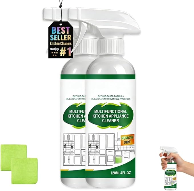 Multifunctional Kitchen Appliance Cleaner Spray Pro Powerful Grease Stain Removal Invisible Protective Layer Effortless Scrub Free Versatile Whole Home Use Light Refreshing Scent 4oz(2Pcs)