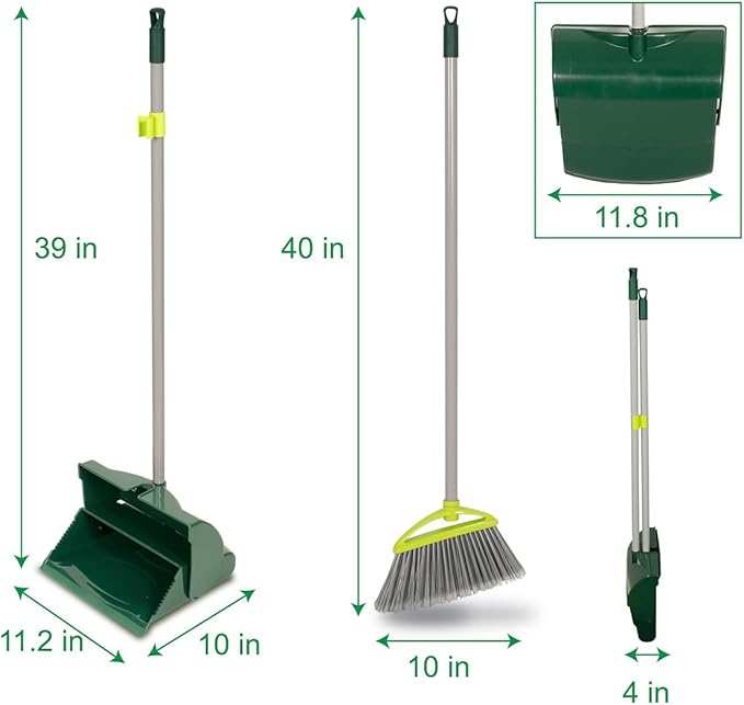 Pine-Sol Broom and Dustpan Set for Home - Both Indoor, Outdoor and Wet or Dry Use – Upright Standing Combo with Adjustable Handle for Comfort