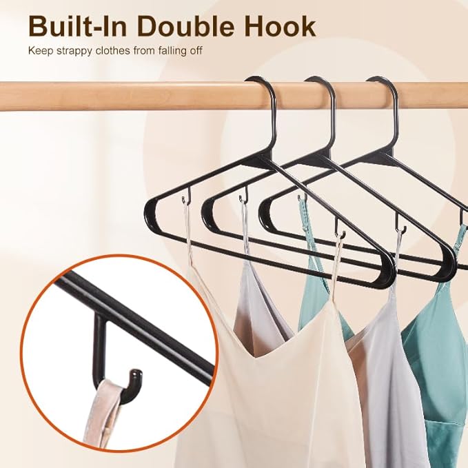 HOUSE DAY 200 Pack Plastic Clothes Hangers, Commercial Bulk Shipment for Business, Sturdy Durable Lightweight Hangers Black Ideal for Retail Dry Cleaners Warehouses, Save Cost & Warehouse Space
