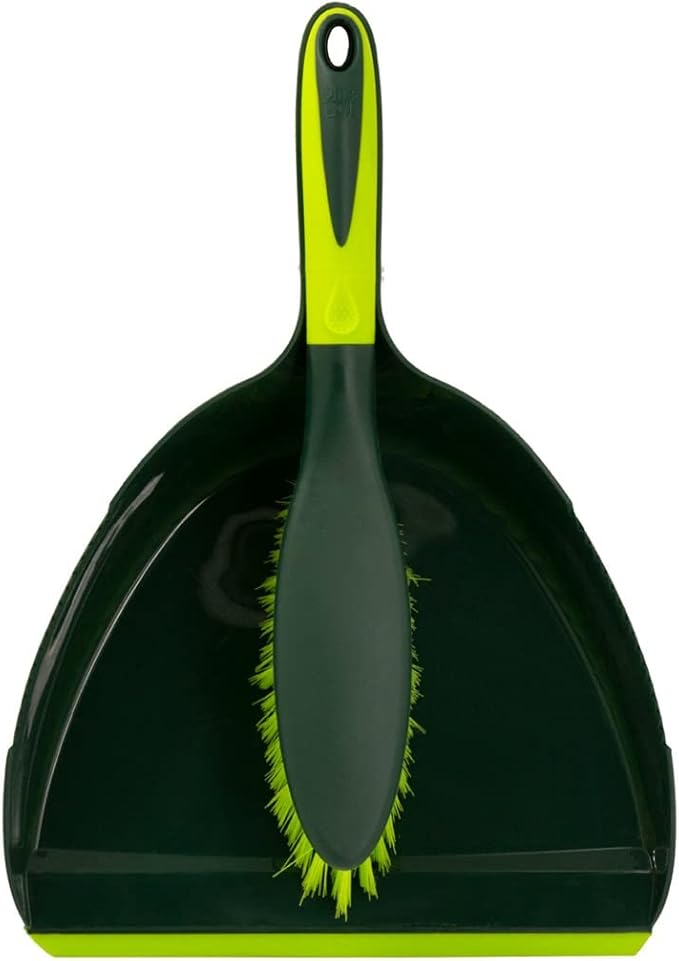 Pine-Sol Dustpan and Brush Set | Nesting Snap-On Design | Portable, Compact Dust Pan and Hand Broom for Cleaning with Rubber Grip Edge, Green
