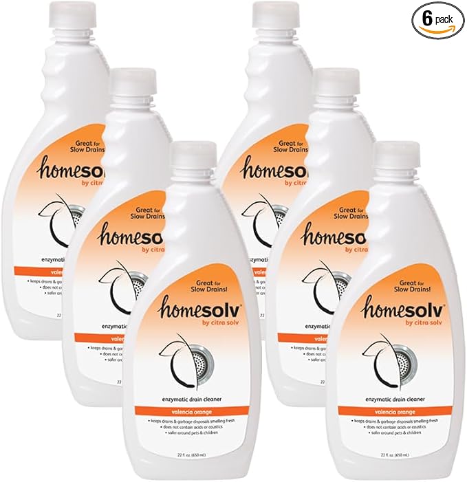 Enzyme Drain Cleaner and Deodorizer - Breaks Down Grease Build Up, Eliminating Odors and Smells, Septic Safe, Non-Caustic Sink Drain and Garbage Disposal Cleaner (22 Fl Oz 6 Pack)