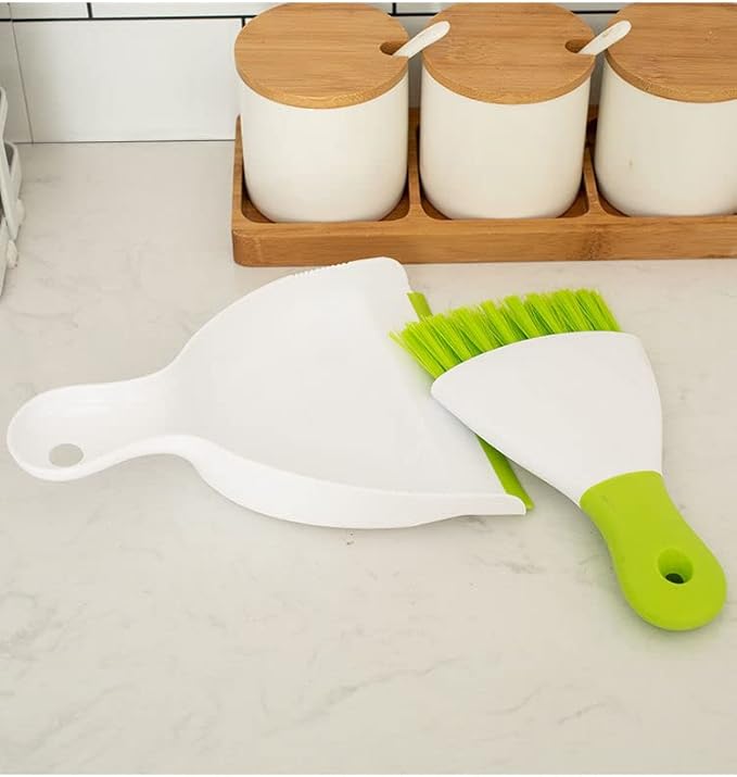 Small Hand Dust Pan and Brush - Small Broom and Dustpan Set, Mini Broom and Dustpan, Compact Dustpans and Brush for Home Cleaning, Sofa, Desk, Guinea Pig Cage, Cat Litter, etc. (Light Green)