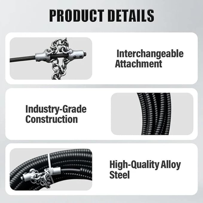 Drain Cleaning Cable for Bathrooms, 2026New Sewer Descaling Chain, 8mm (1/4") Heavy Duty Drain Clog Remover Tools, Flexible Push Snake Cable for PVC Pipes, Toilets (Double and single chain)