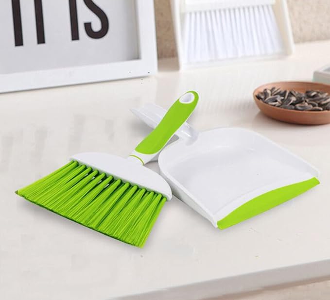 Mini Broom and Dustpan Set-Mini Whisk Set for Desk, Housekeeping, Office, Kitchen, Pet Nest, etc.,Daily Cleaning Necessity Plastic Mini Dustpan Set (Green)